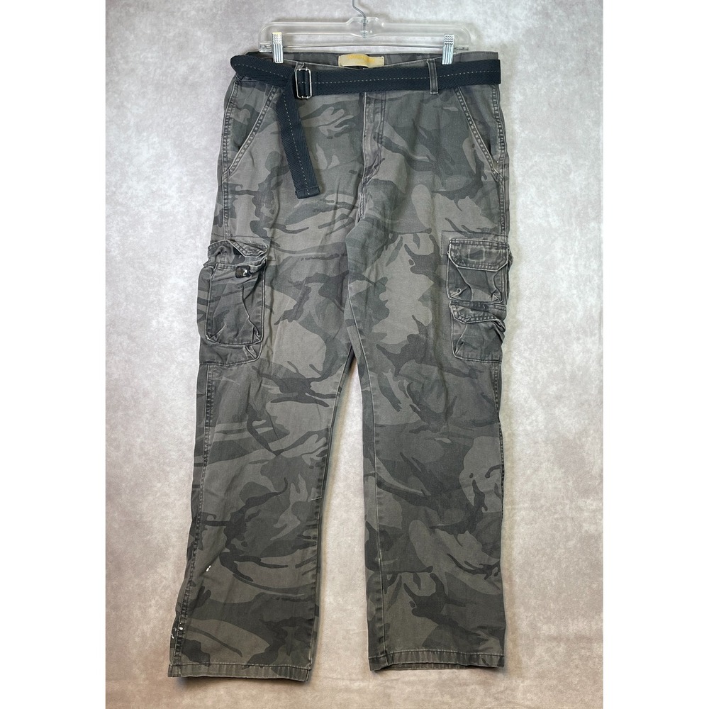 Wrangler Cargo Pants Mens 36x30 Camo Belted Loose Fit Adjustable Baggy Utility